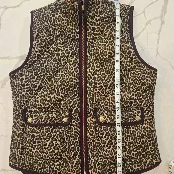 J. Crew Quilted Leopard Print Puffer Vest Full Zip Brown Black Womens Size Small - Picture 10 of 10